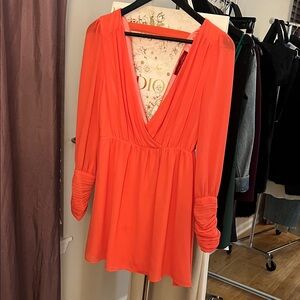 AKIRA Vibrant Orange Long Sleeve Dress